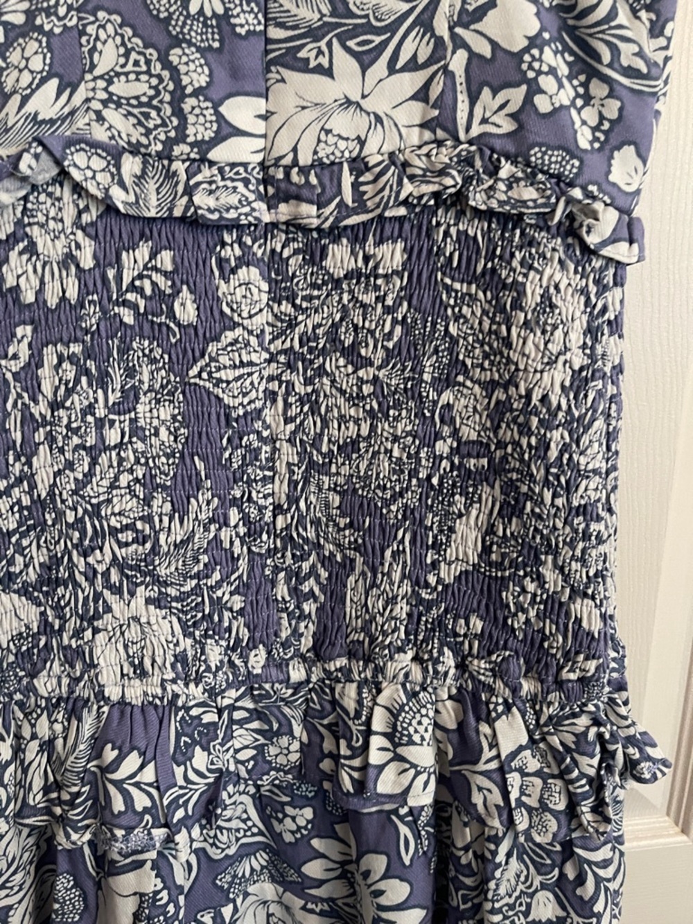 NWT Hello Molly On The Moon Dress Blue White Floral Smocked Ruffle Size Small - Picture 6 of 8
